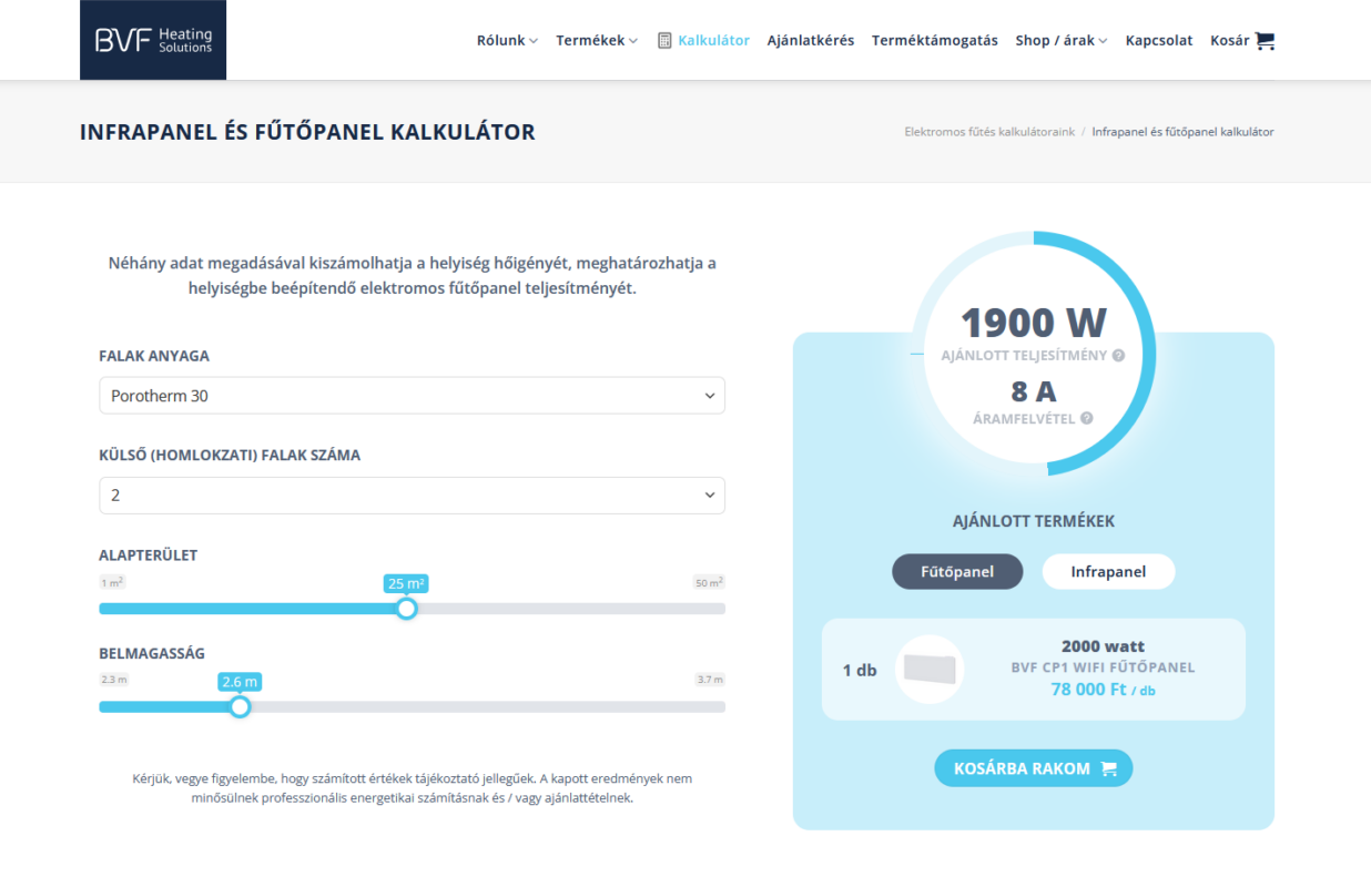 Infrapanel és fűtőpanel kalkulátor